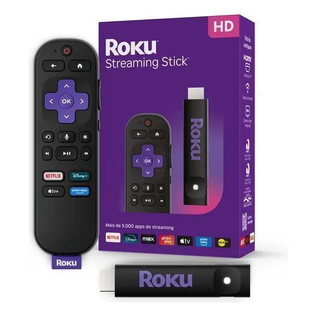 Roku Streaming Stick TVbox Aparelho Transforma TV em Smart - Controle por Voz, Wi‑Fi