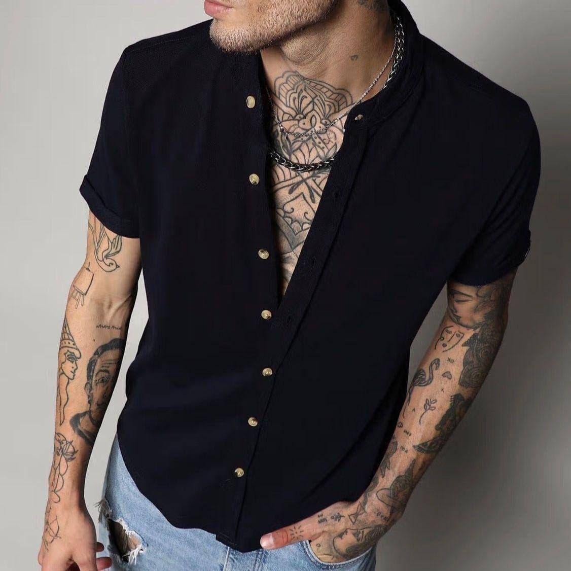 Camisa Slim Fit Social Eterno Masculina Gola Padre Lisa (10 cores)