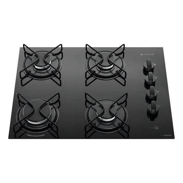 Cooktop 4 Bocas Atlas Agile Up Mesa Vidro Mega Chama Bivolt Preto